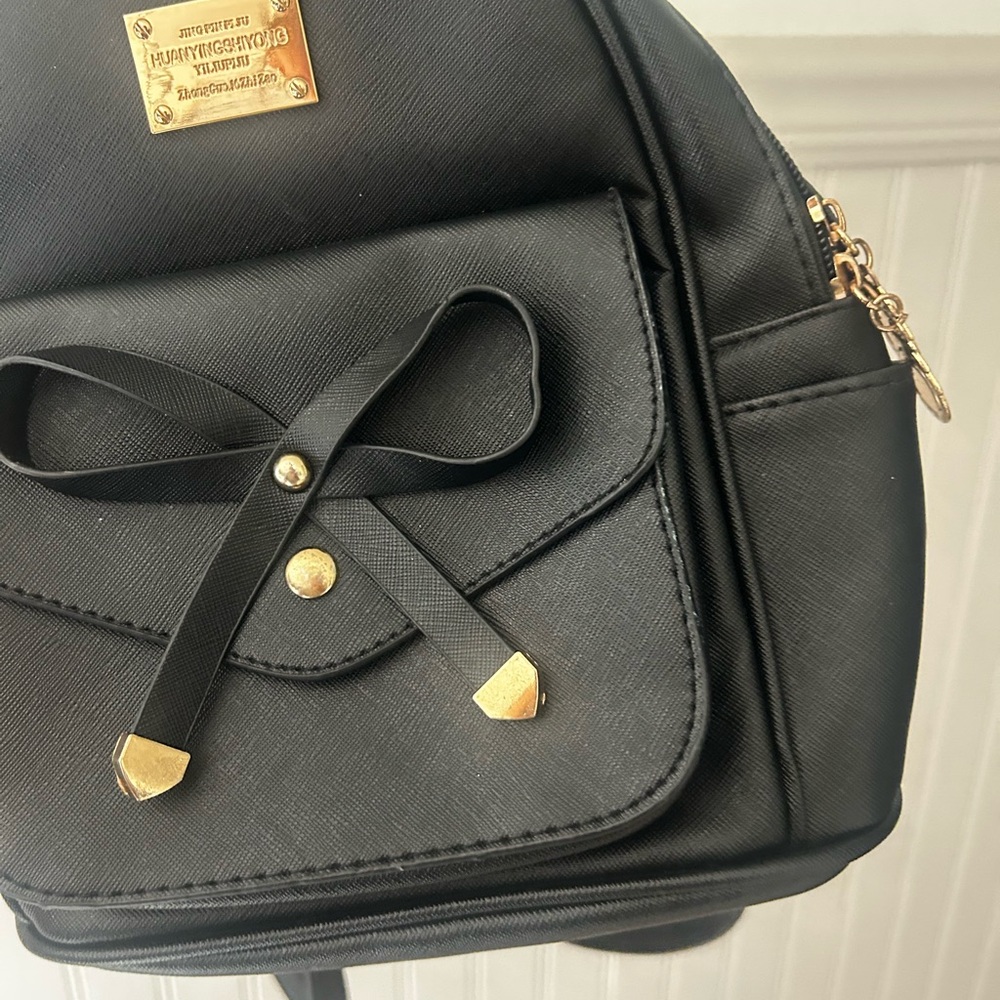 Black Mini Backpack with Bow Accent - Picture 3 of 9